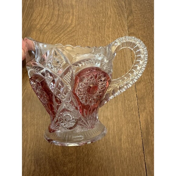 Imperial Glass Pitcher Creamer Star & File Pattern Carnival Glass Vintage 3.75” - Picture 2 of 8